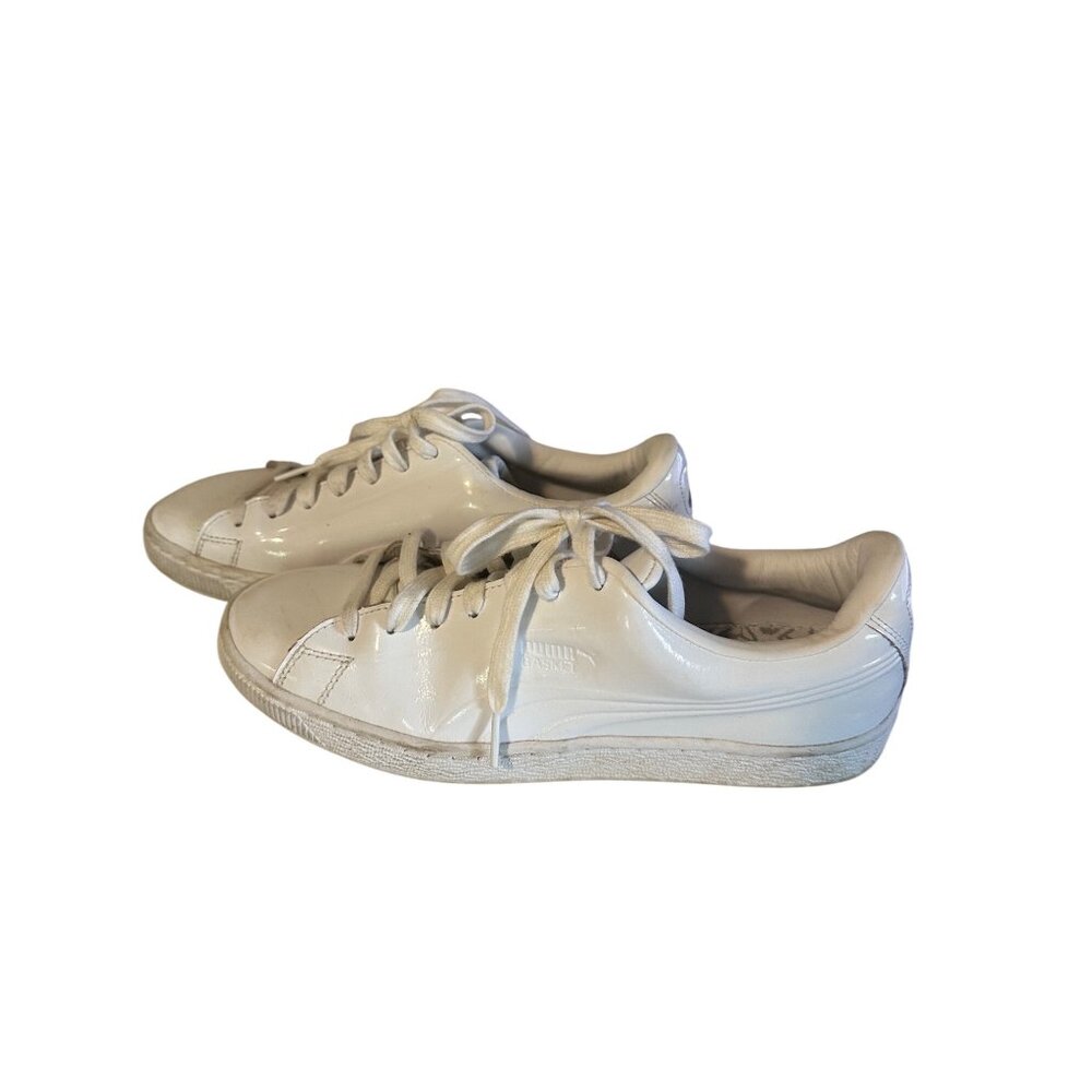 Puma white leather lace up low top sneakers size 8